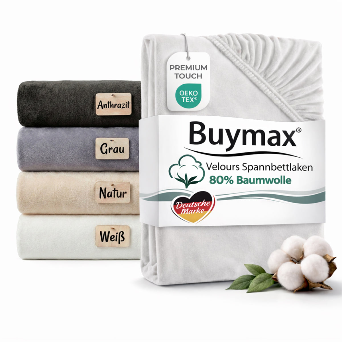 Premium Baumwoll Velours Spannbettlaken 180x200 cm – 200x200 cm – Bild 9