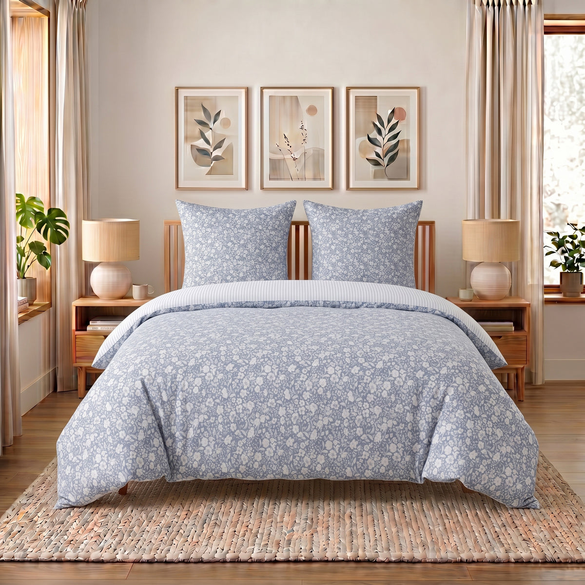 Bettwäsche Meadow Blau, Reißverschluss, 80x80 cm Kissenbezug, Polycotton – Bild 2