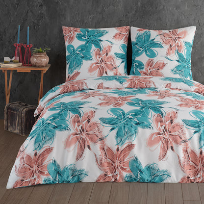 Renforcé Bettwäsche Set Trendy, Blumen, 100% Baumwolle, Reißverschluss, 80x80 cm Kissenbezug – Bild 1