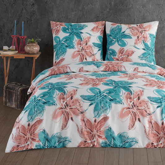 Renforcé Bettwäsche Set Trendy, Blumen, 100% Baumwolle, Reißverschluss, 80x80 cm Kissenbezug – Bild 1