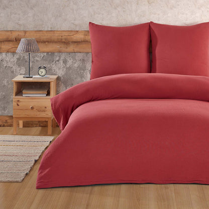 Buymax® Musselin Bettwäsche Set aus Baumwolle, Rot
