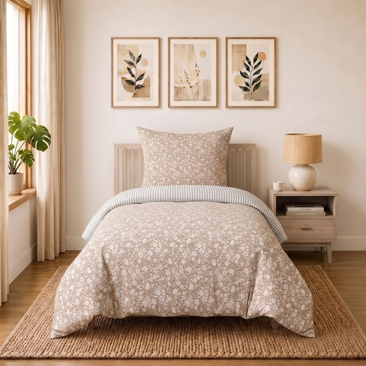 Bettwäsche Meadow Beige, Reißverschluss, 80x80 cm Kissenbezug, Polycotton – Bild 1