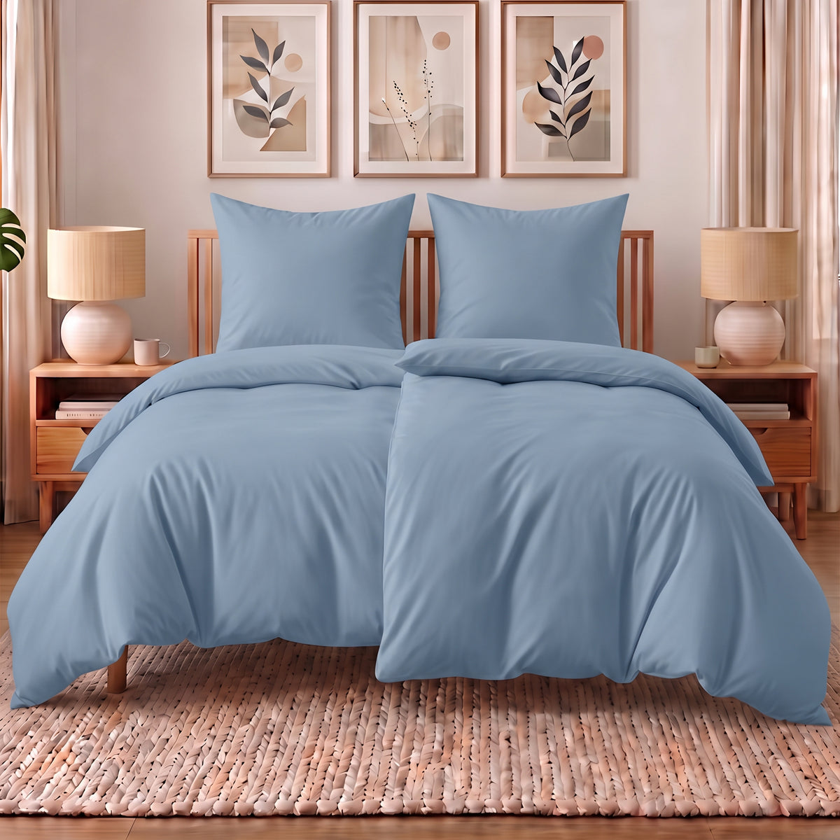 4 teilig Bettwäsche 135x200 Renforcé Uni Hellblau – Bild 1
