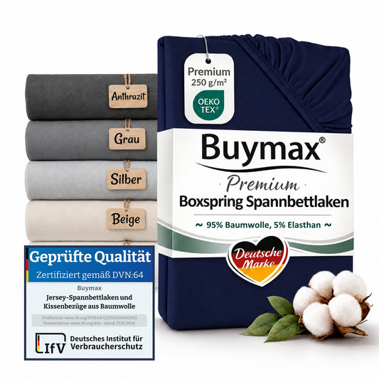 Premium Boxspringbett Spannbettlaken 90x200 bis 100x220 cm Marineblau, 250 g/m² – Bild 1