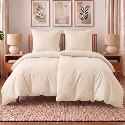 4 teilig Bettwäsche 155x220 Renforcé Uni Creme – Bild 1