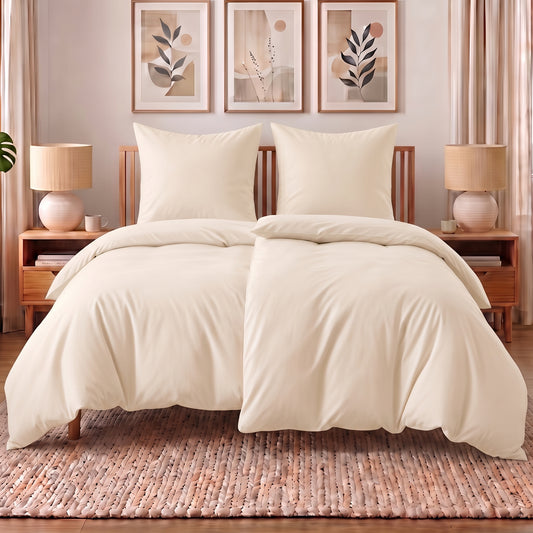 4 teilig Bettwäsche 155x220 Renforcé Uni Creme – Bild 1