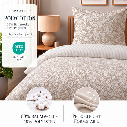 Bettwäsche Meadow Beige, Reißverschluss, 80x80 cm Kissenbezug, Polycotton – Bild 3