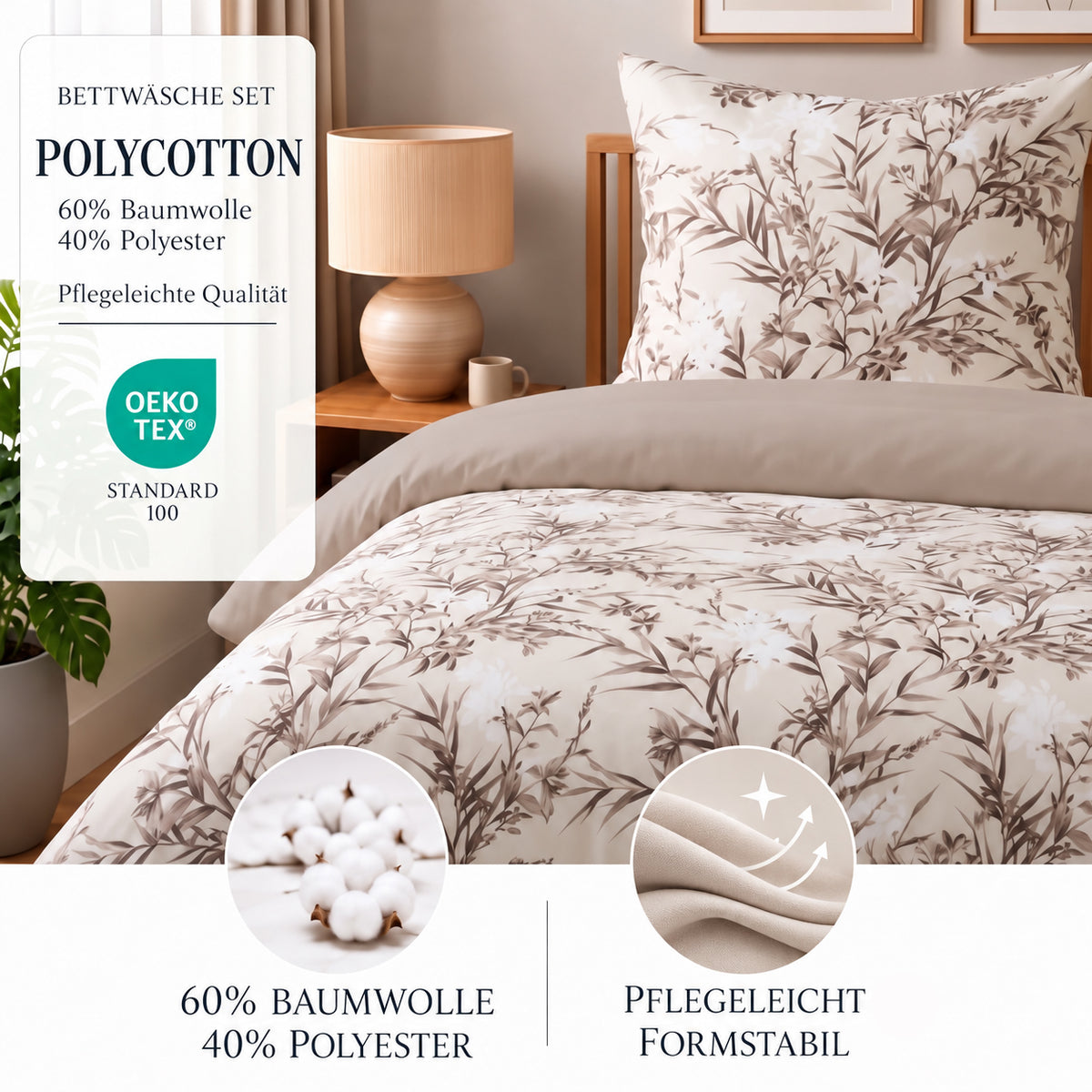 Bettwäsche Yaprak, Reißverschluss, 80x80 cm Kissenbezug, Polycotton – Bild 2