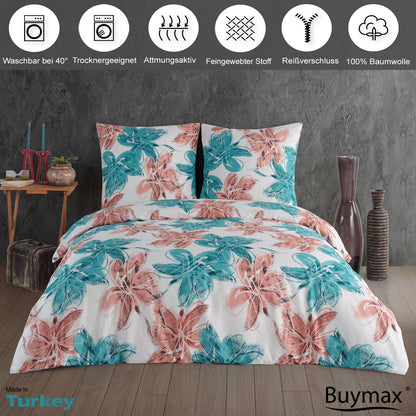 Renforcé Bettwäsche Set Trendy, Blumen, 100% Baumwolle, Reißverschluss, 80x80 cm Kissenbezug – Bild 2