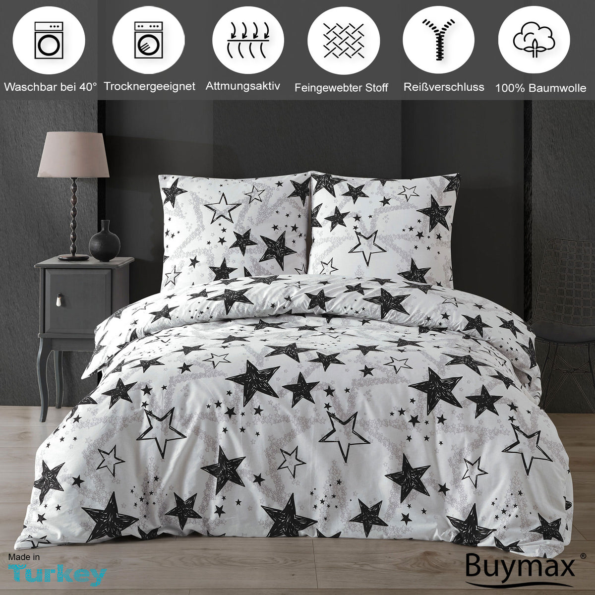 Renforcé Bettwäsche Set Stella, 100% Baumwolle, Reißverschluss, 80x80 cm Kissenbezug – Bild 2