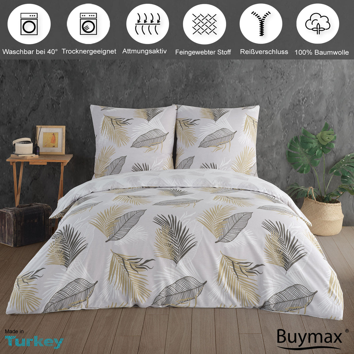 Renforcé Bettwäsche Set Sonella, 100% Baumwolle, Reißverschluss, 80x80 cm Kissenbezug – Bild 2