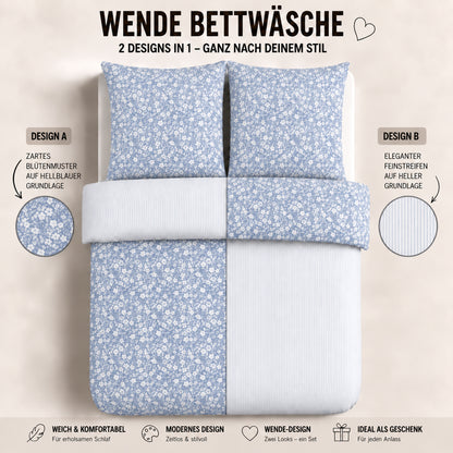 Bettwäsche Meadow Blau, Reißverschluss, 80x80 cm Kissenbezug, Polycotton – Bild 4