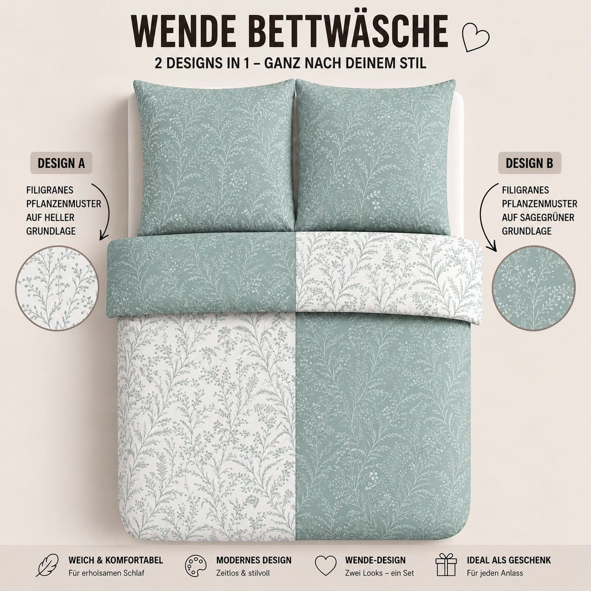 Bettwäsche Blossom, Reißverschluss, 80x80 cm Kissenbezug, Polycotton – Bild 6