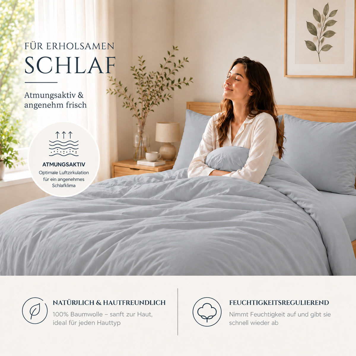 4 teilig Bettwäsche 135x200 Renforcé Uni Anthrazitgrau – Bild 3