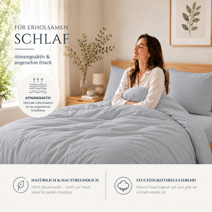 4 teilig Bettwäsche 135x200 Renforcé Uni Anthrazitgrau – Bild 3