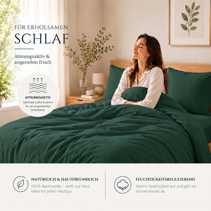 Renforcé Bettwäsche Uni, 100 % Baumwolle, mit Reißverschluss