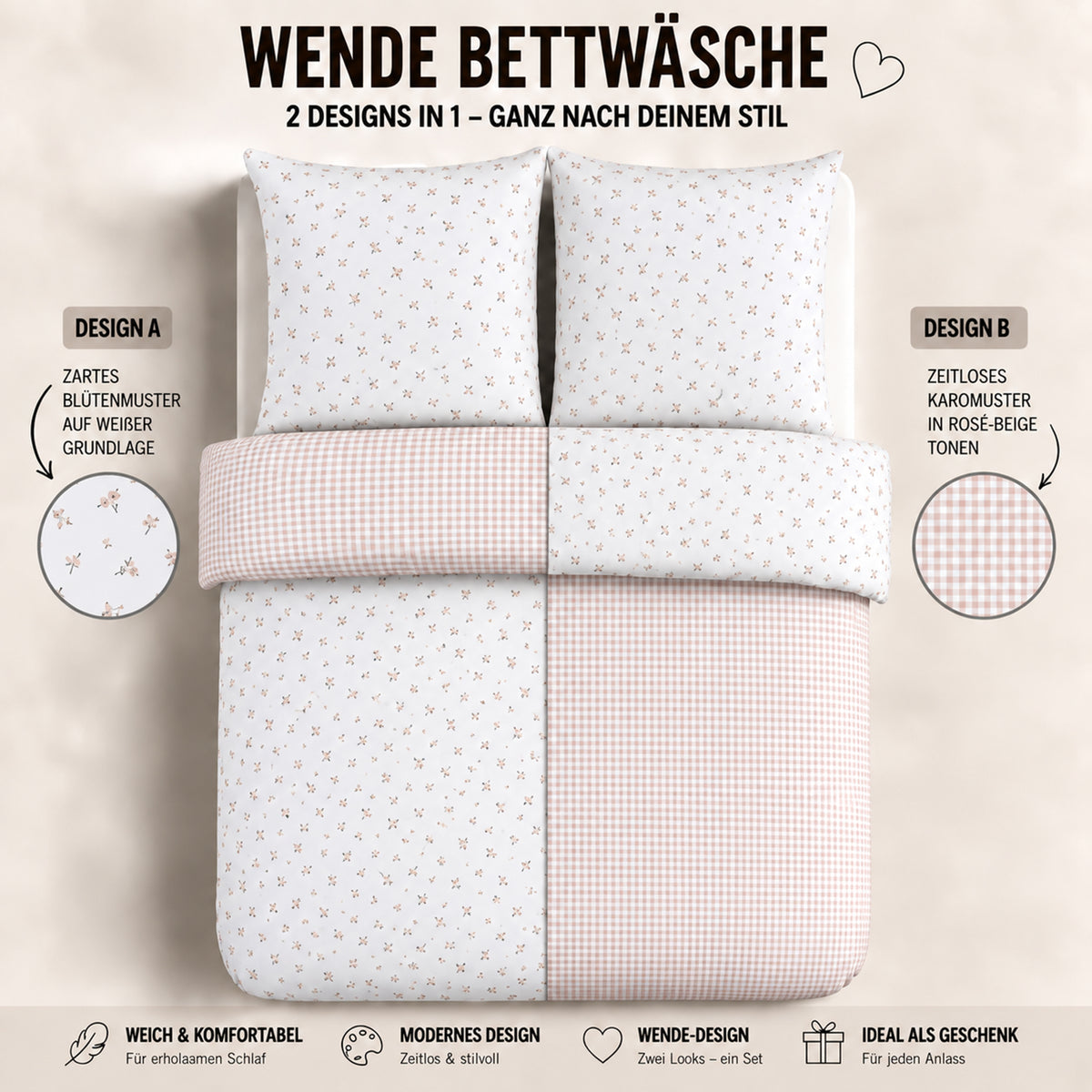 Bettwäsche Poem, Reißverschluss, 80x80 cm Kissenbezug, Polycotton – Bild 3