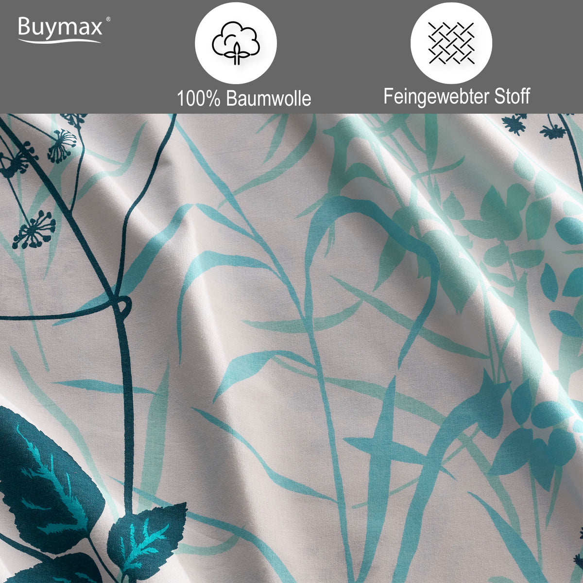 Renforcé Bettwäsche "Blue Garden", 100 % Baumwolle, Reißverschluss