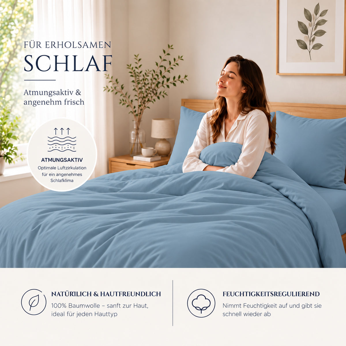 Renforcé Bettwäsche Uni, 100 % Baumwolle, mit Reißverschluss