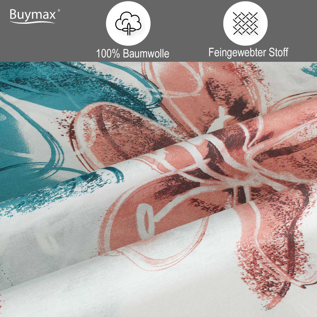 Renforcé Bettwäsche Set Trendy, Blumen, 100% Baumwolle, Reißverschluss, 80x80 cm Kissenbezug – Bild 3