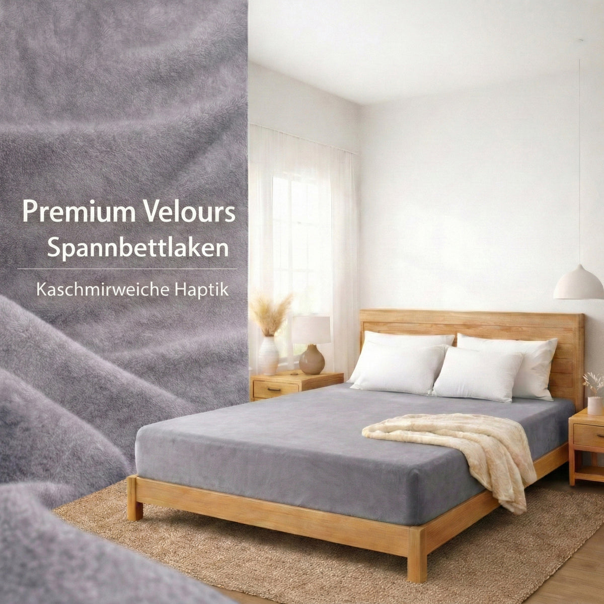 Premium Baumwoll Velours Spannbettlaken 180x200 cm – 200x200 cm – Bild 3