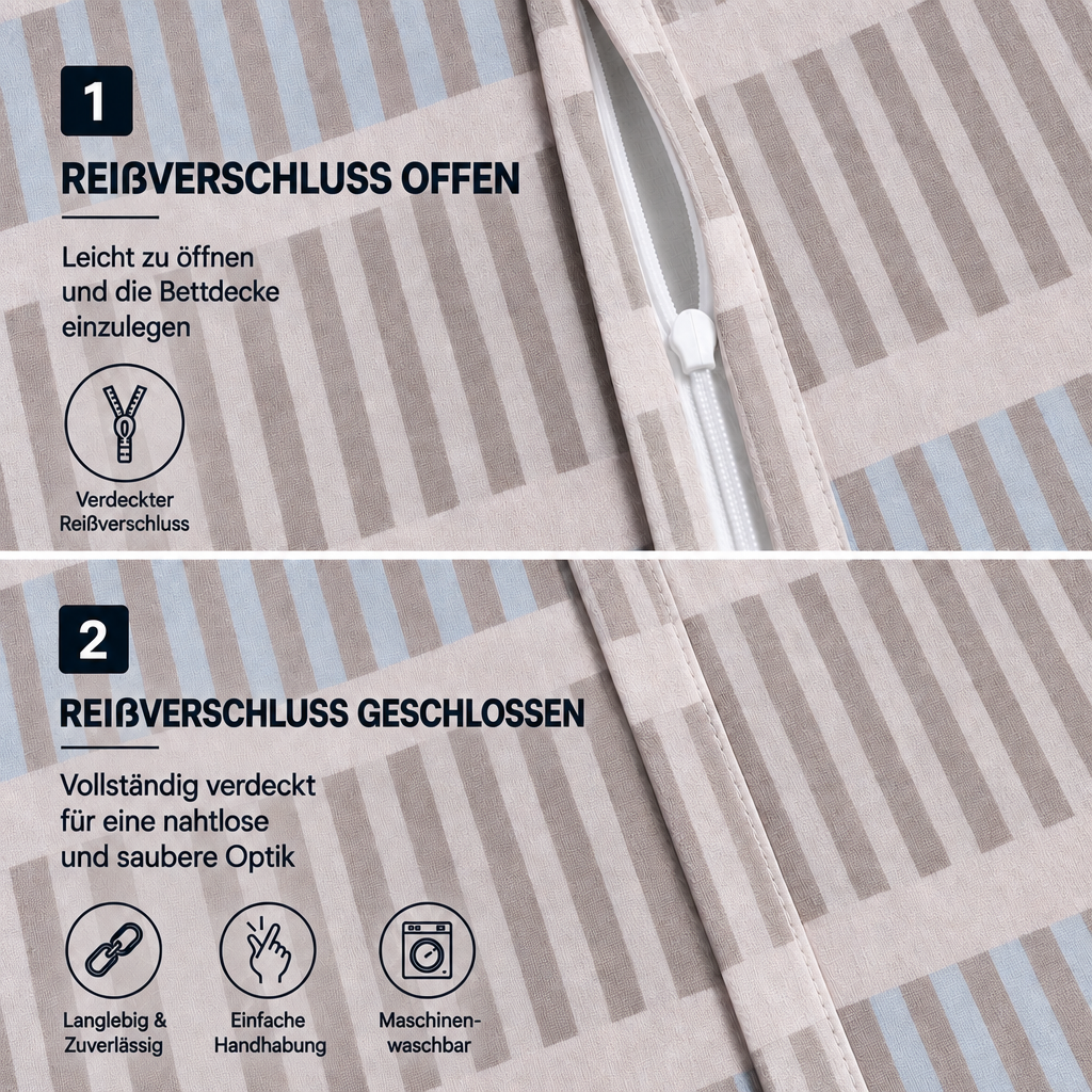 Bettwäsche Emma Beige, Reißverschluss, 80x80 cm Kissenbezug, Polycotton – Bild 4