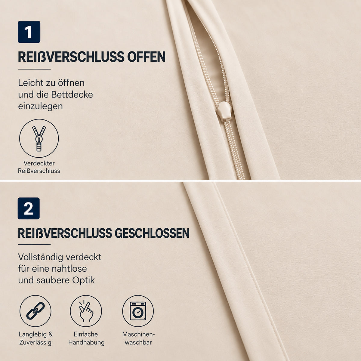4 teilig Bettwäsche 135x200 Renforcé Uni Creme – Bild 4