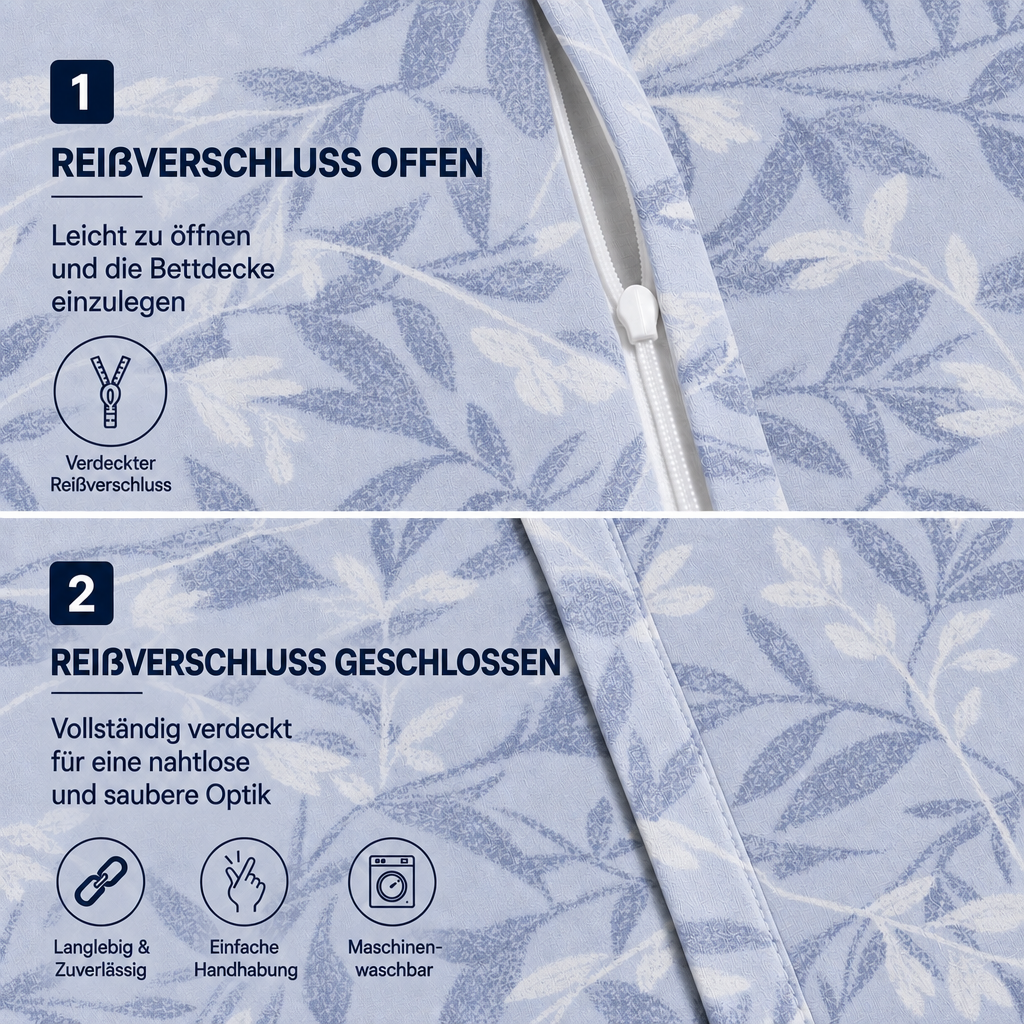 Bettwäsche Nobel Blau, Reißverschluss, 80x80 cm Kissenbezug, Polycotton – Bild 4