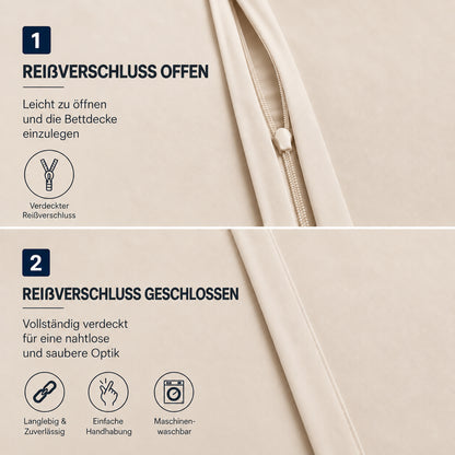 4 teilig Bettwäsche 155x220 Renforcé Uni Creme – Bild 4