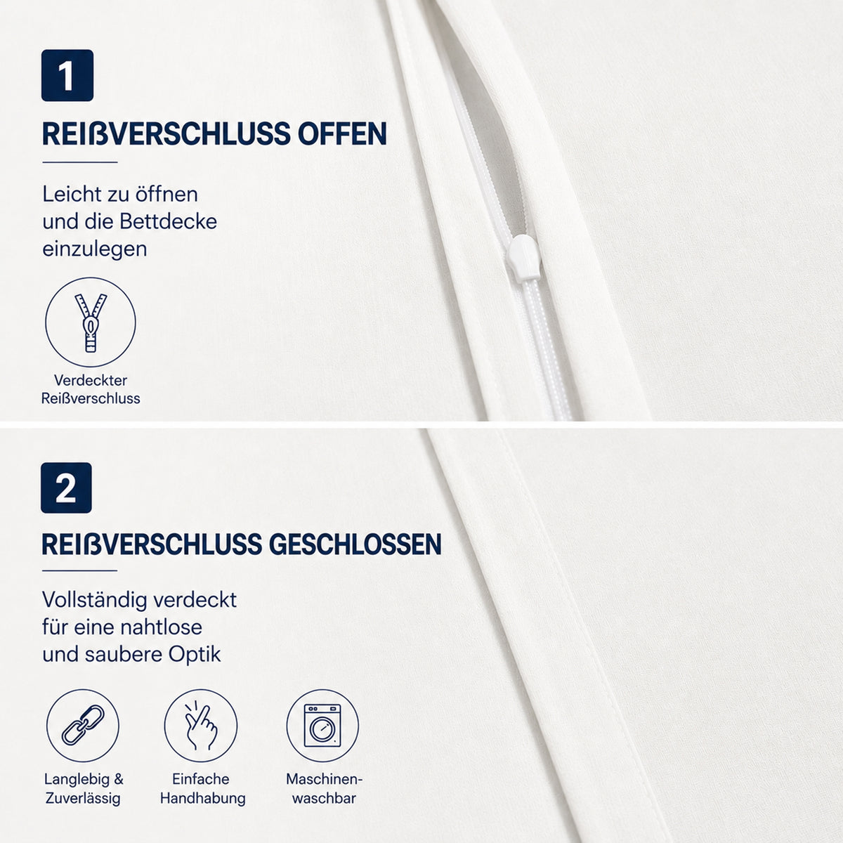 Renforcé Bettwäsche Uni, 100 % Baumwolle, mit Reißverschluss