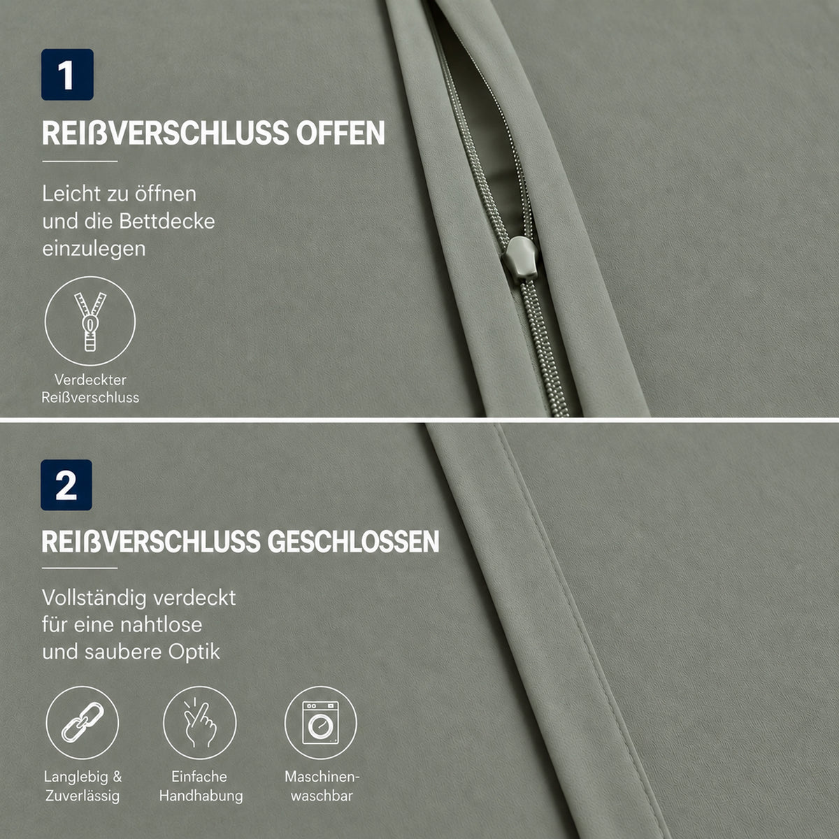 4 teilig Bettwäsche 155x220 Renforcé Uni Salbeigrün – Bild 4