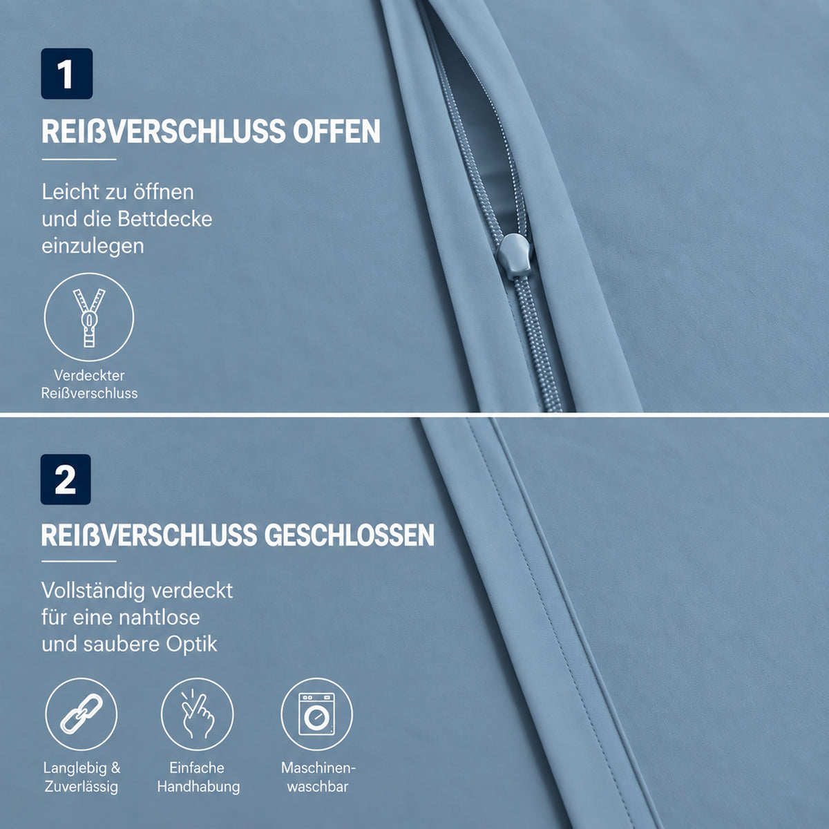 4 teilig Bettwäsche 135x200 Renforcé Uni Hellblau – Bild 4