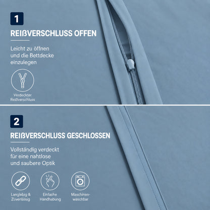 4 teilig Bettwäsche 135x200 Renforcé Uni Hellblau – Bild 4