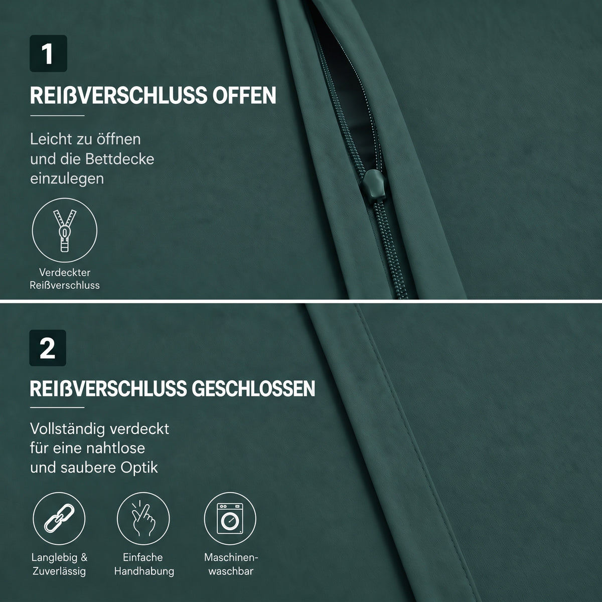 4 teilig Bettwäsche 155x220 Renforcé Uni Petrol – Bild 4