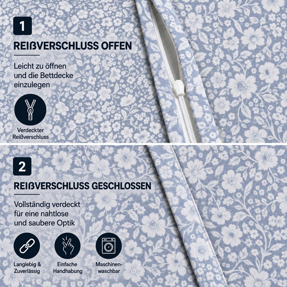Bettwäsche Meadow Blau, Reißverschluss, 80x80 cm Kissenbezug, Polycotton – Bild 5