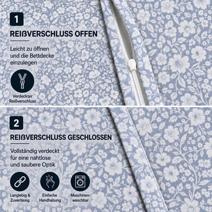 Bettwäsche Meadow Blau, Reißverschluss, 80x80 cm Kissenbezug, Polycotton – Bild 5