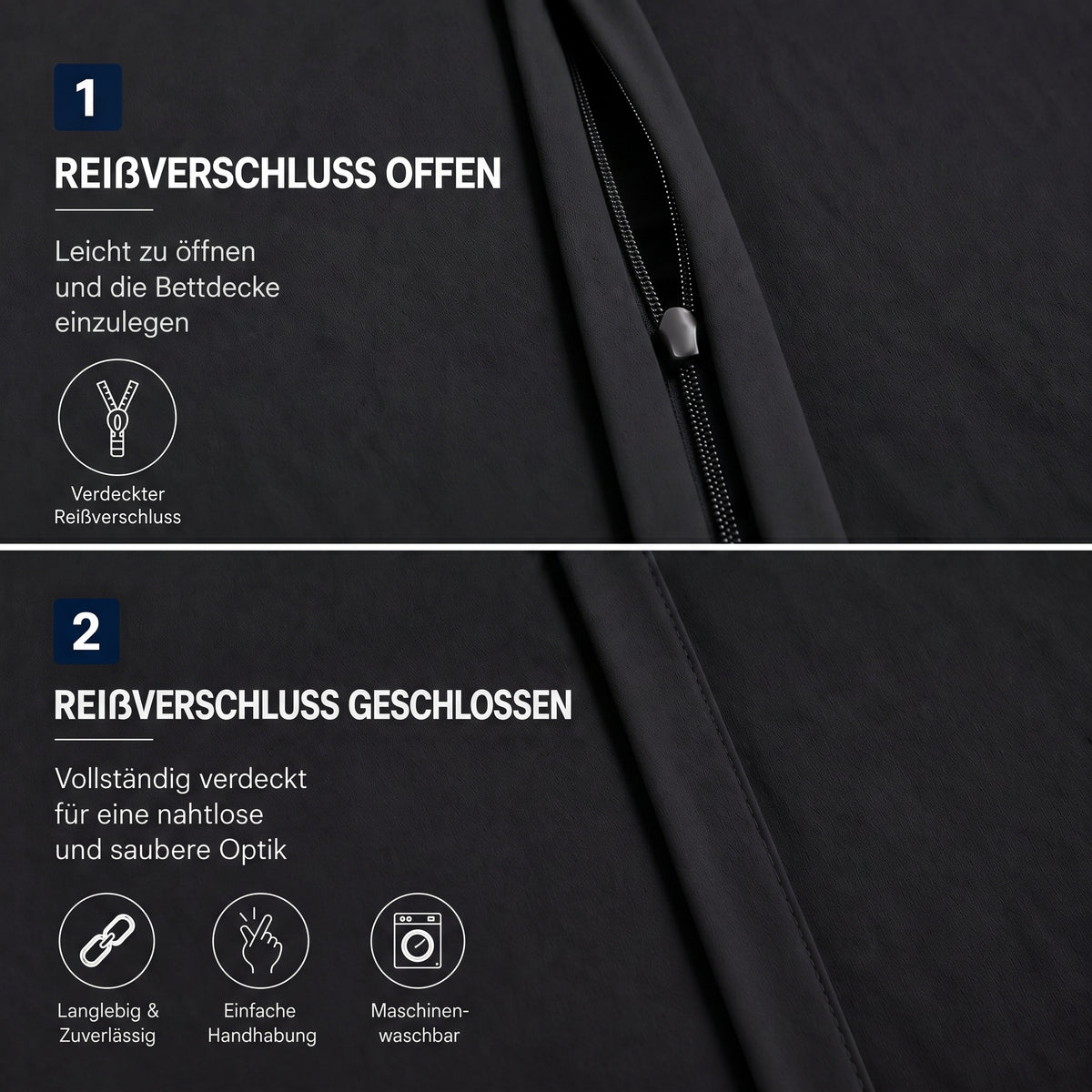 4 teilig Bettwäsche 135x200 Renforcé Uni Schwarz – Bild 4