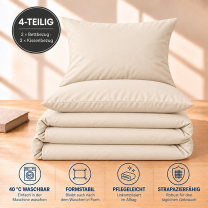 4 teilig Bettwäsche 155x220 Renforcé Uni Creme – Bild 5