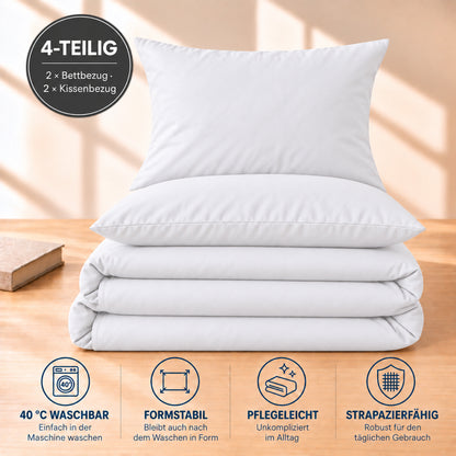4 teilig Bettwäsche 155x220 Renforcé Uni Weiß – Bild 5