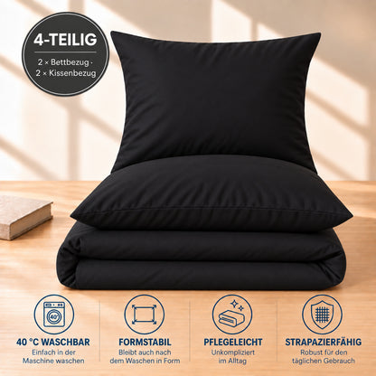 4 teilig Bettwäsche 135x200 Renforcé Uni Schwarz – Bild 5
