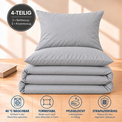 4 teilig Bettwäsche 135x200 Renforcé Uni Anthrazitgrau – Bild 5