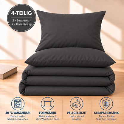 4 teilig Bettwäsche 155x220 Renforcé Uni Anthrazit – Bild 5