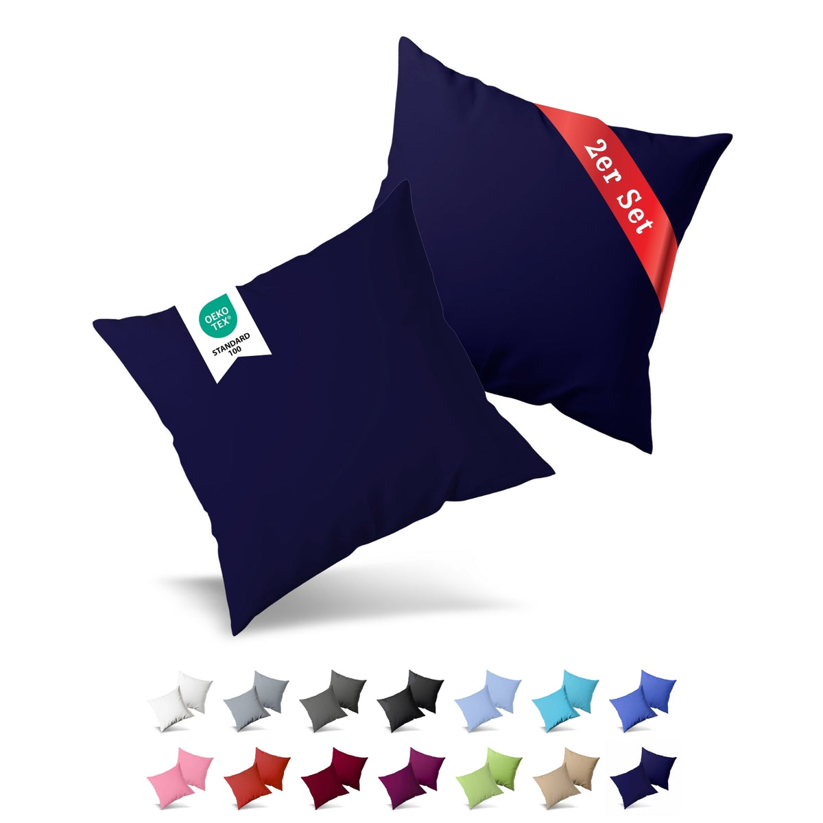 Jersey Kissenbezug, 2er-Set, 40x40 cm, Marineblau