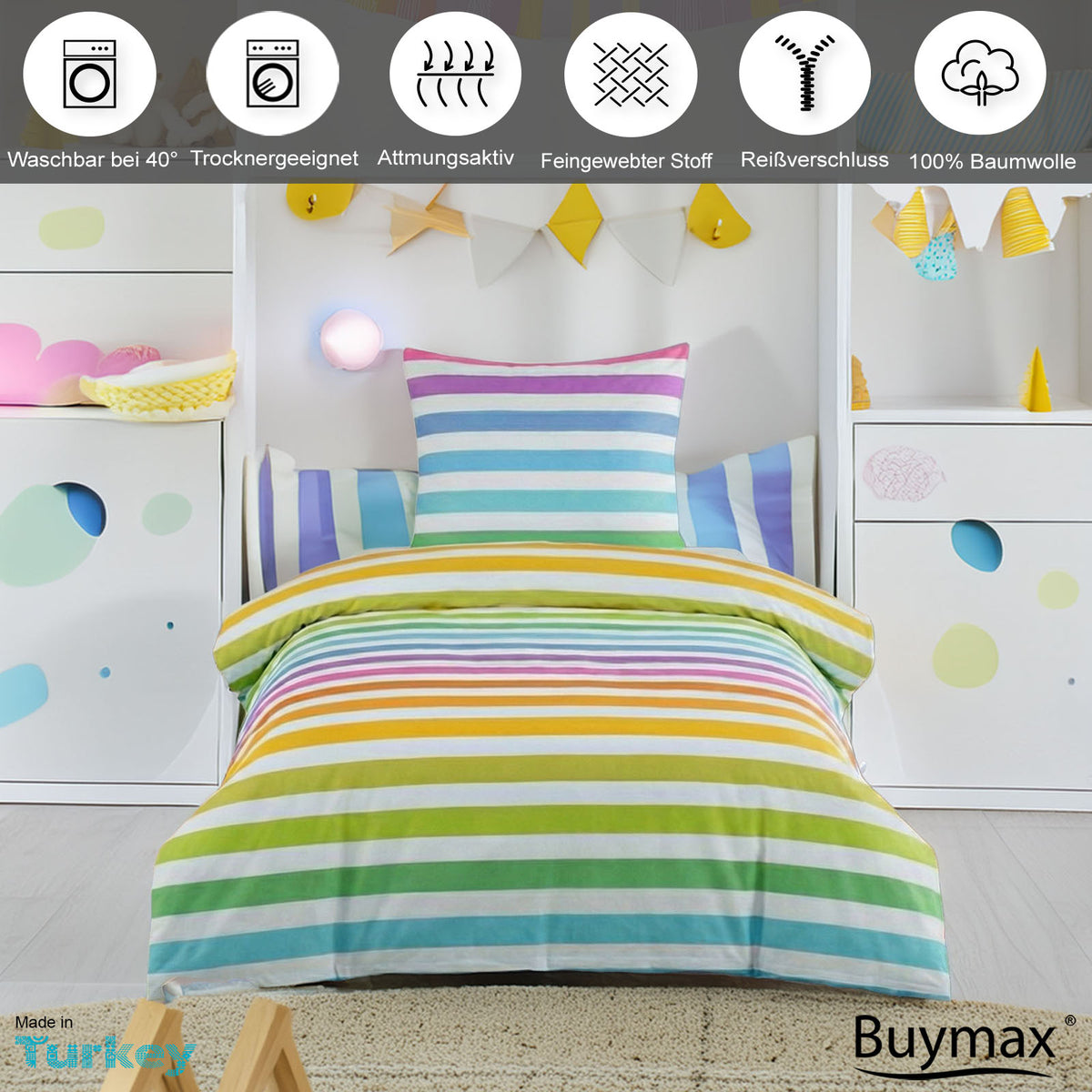 Regenbogen Bettwäsche für Kinder aus 100 % Baumwolle – 135x200 cm