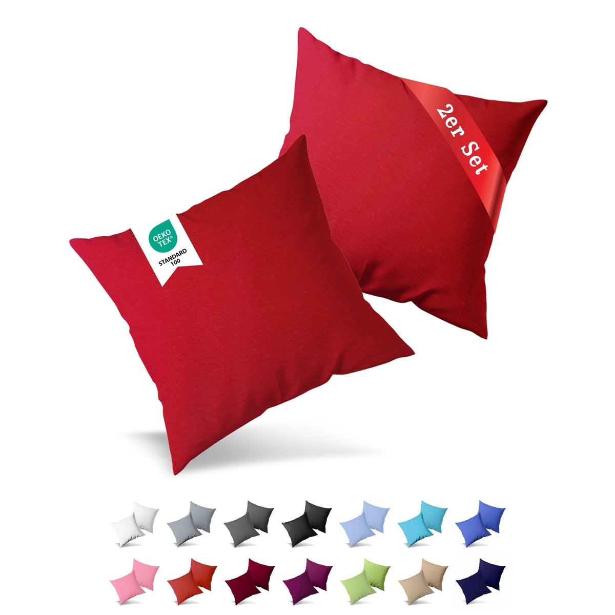 Jersey Kissenbezug, 2er-Set, 40x40 cm, Rot