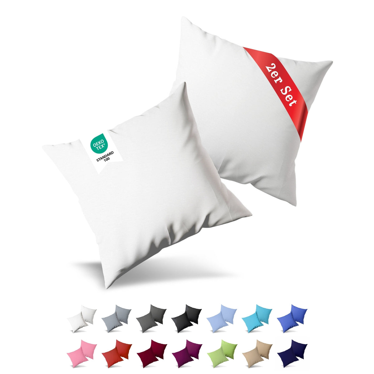 Jersey Kissenbezug, 2er-Set,  40x60 cm, Weiß
