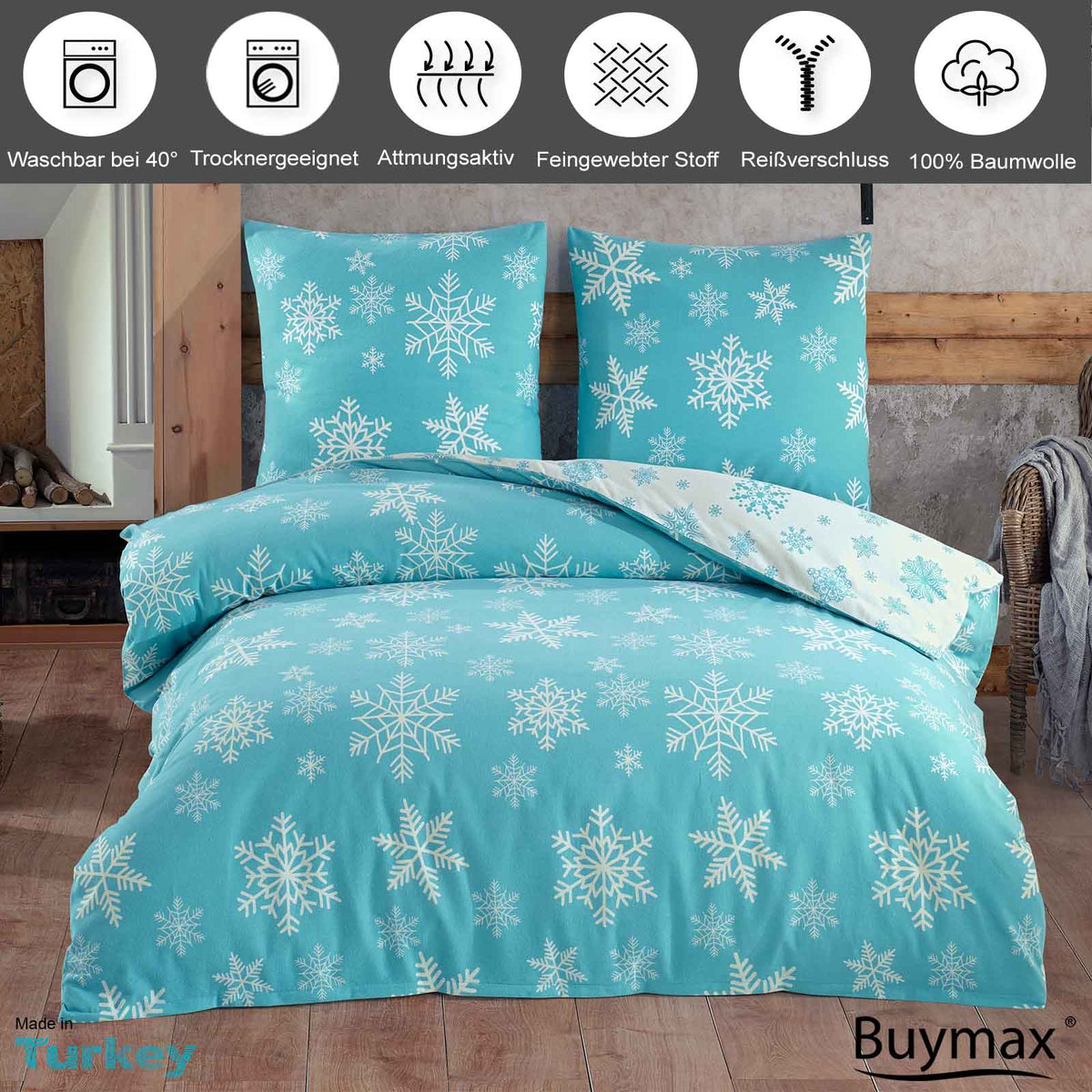 Biber Bettwäsche „Snowy“ – 100% Baumwolle, Winterlich & Kuschelig | Buymax